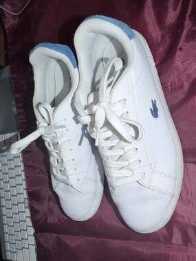 Lacoste Graduate White Leather Sneakers with Blue Suede Heel